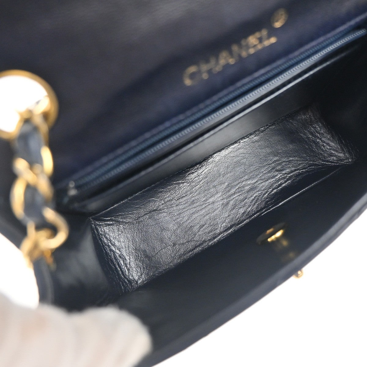 CHANEL CC Logo Mini Matelasse Chain Shoulder Bag Leather Blue GHW 373RL397