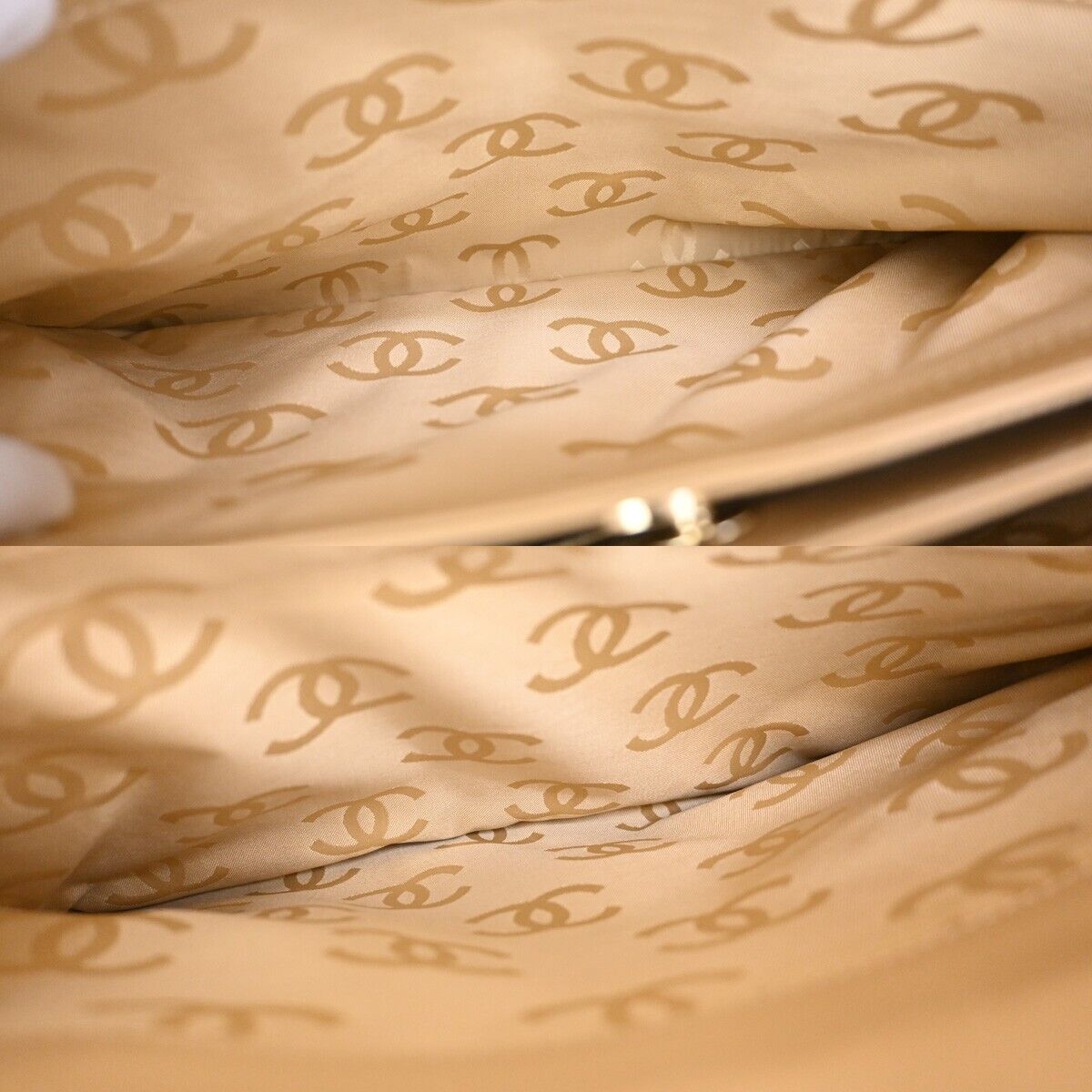 CHANEL CC Logo Matelasse Chain Shoulder Tote Bag Leather Beige GHW 305RJ393