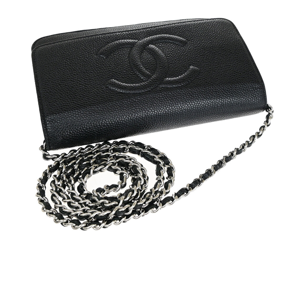 CHANEL CC Logo GST Chain Shoulder Bag Wallet Caviar Skin Leather BK SHW 390RF144