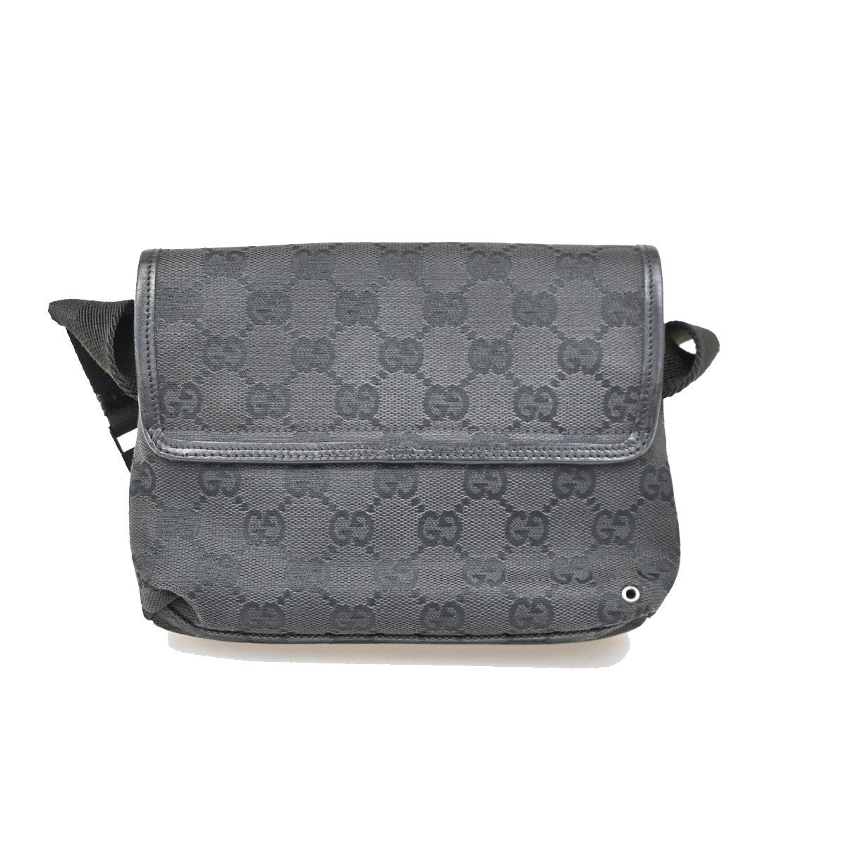 GUCCI GG Pattern Mini Belt Bag Waist Pouch Canvas Black SHW Italy 36DA132