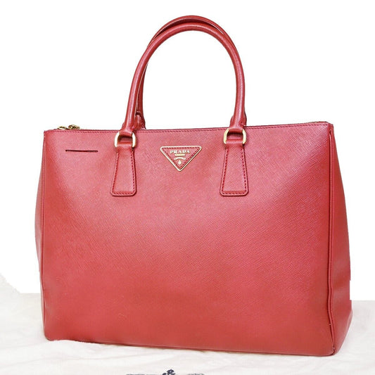 PRADA Logo Saffiano Shoulder Hand Bag Leather Red GHW Italy 76EC670