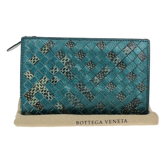 BOTTEGA VENETA Logo Intrecciato Bifold Wallet Exotic Leather Green Italy 68EC872