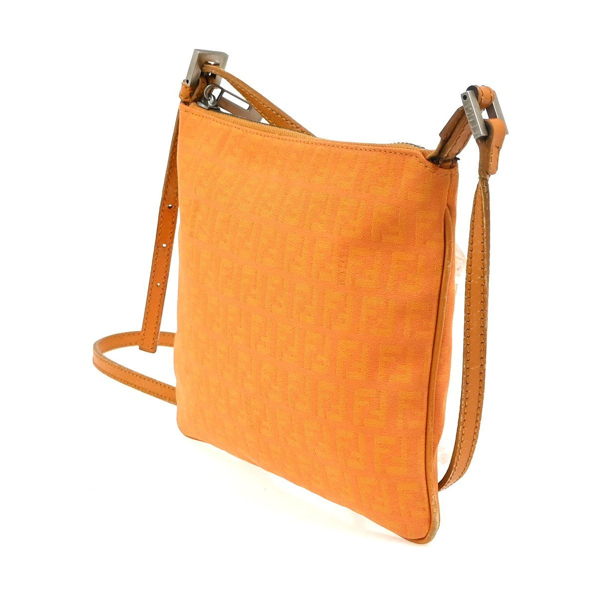 FENDI Zucchino Mini Crossbody Shoulder Bag Canvas Leather Orange Italy 62YH981