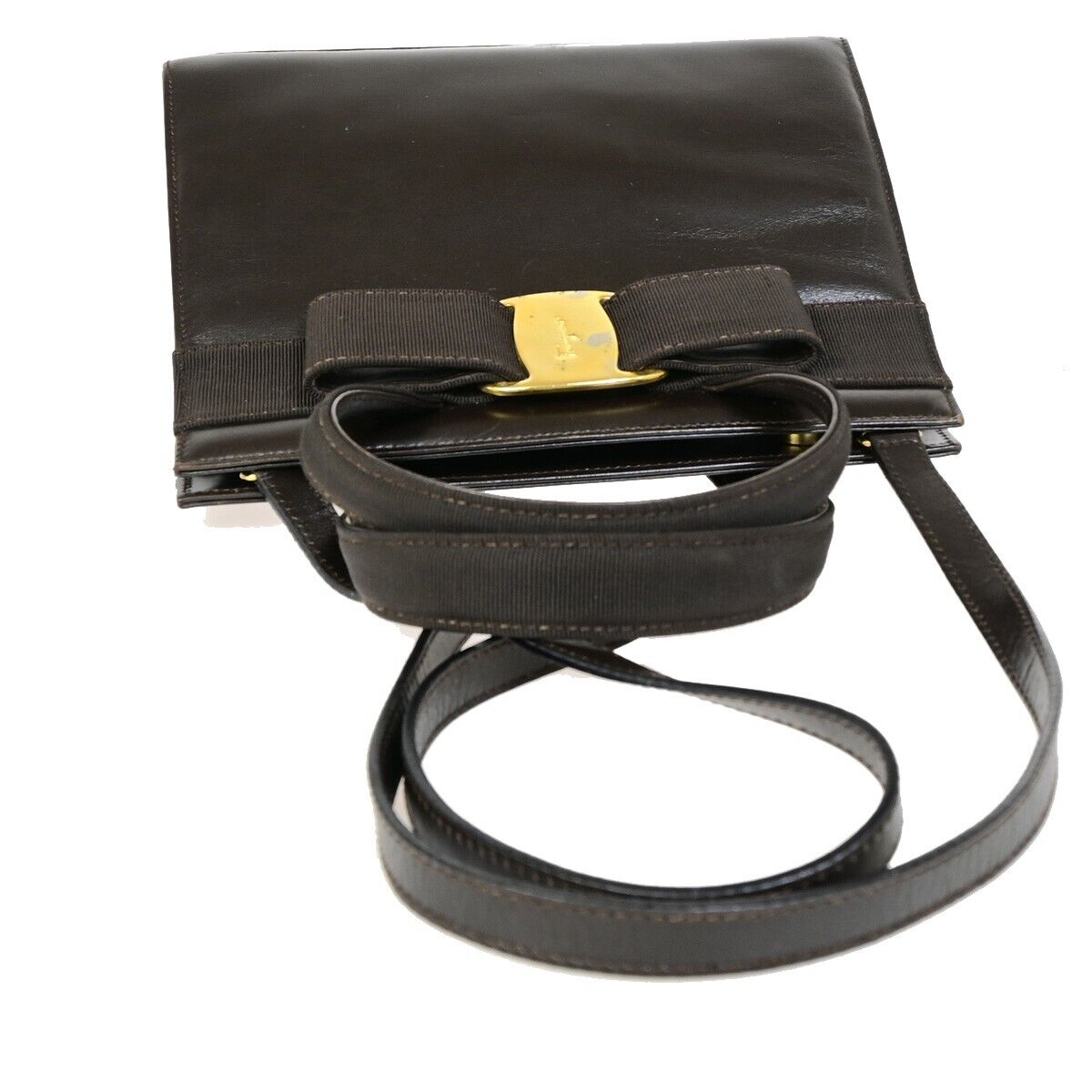 SALVATORE FERRAGAMO Logo Vara 2Way Shoulder Hand Bag Leather Brown Italy 65EB118