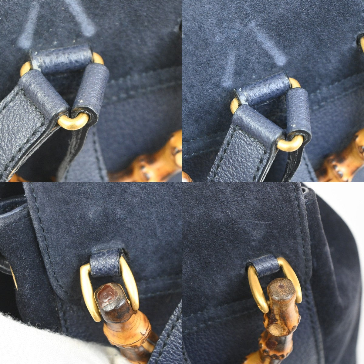 GUCCI Bamboo Logo 2way Back Pack Bag Suede Leather Navy Blue GHW Italy 38MA494