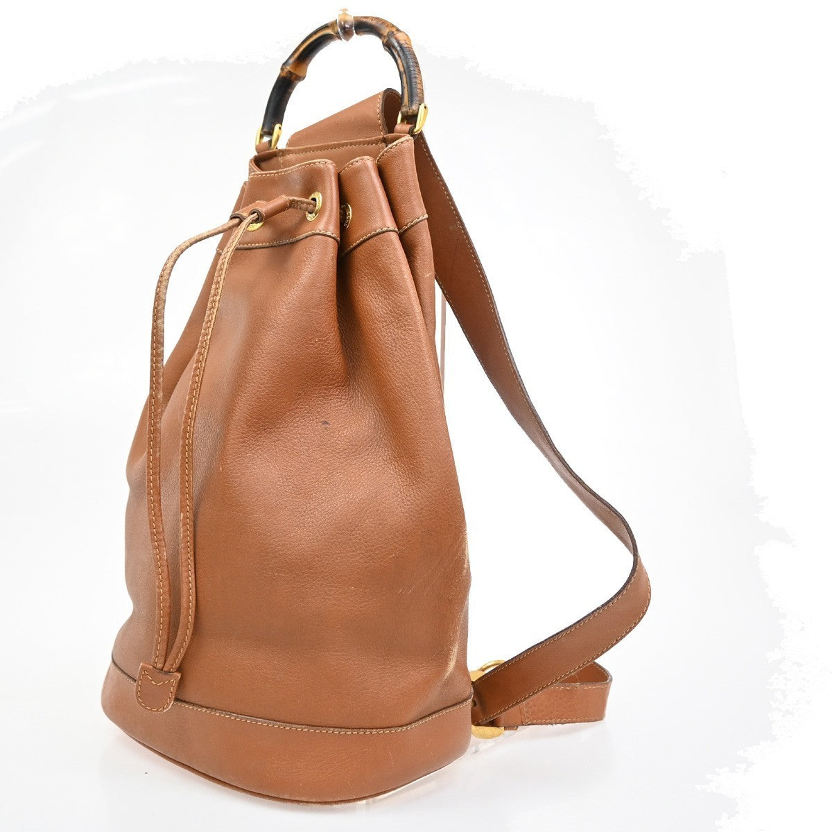 GUCCI Logo Bamboo 2way One Shoulder Body Hand Bag Brown Gold Italy 61EG228
