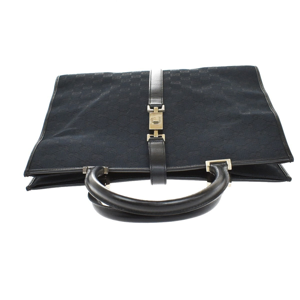 GUCCI Logo Jackie GG Pattern Shoulder Hand Bag Canvas Leather Black SHW 62KB314