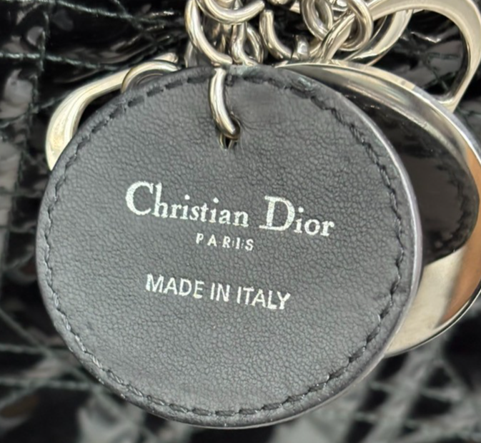 CHRISTIAN DIOR Logo Lady Cannage Hand Bag Patent Leather Black SHW 21TA215