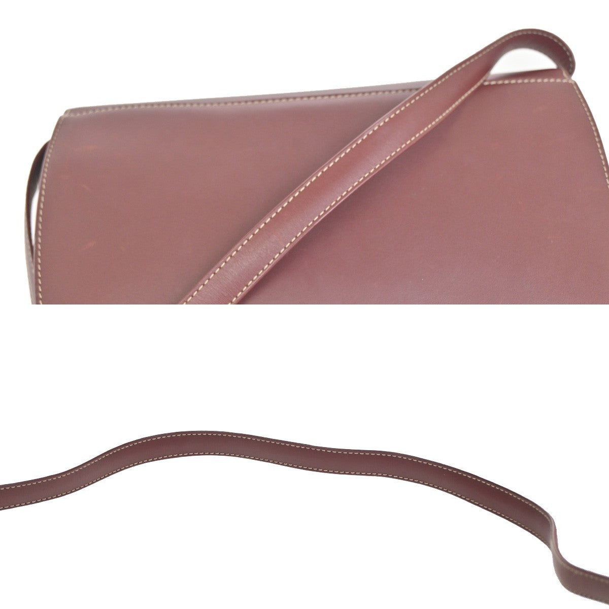 MUST DE CARTIER 2C Logo Crossbody Shoulder Bag Leather Red GHW Spain 63ZA358