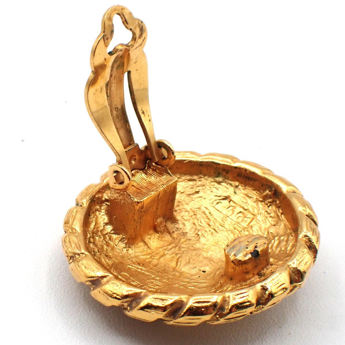 CHANEL CC Logo Round Button Earrings Clip-On Gold GHW France 80RL806