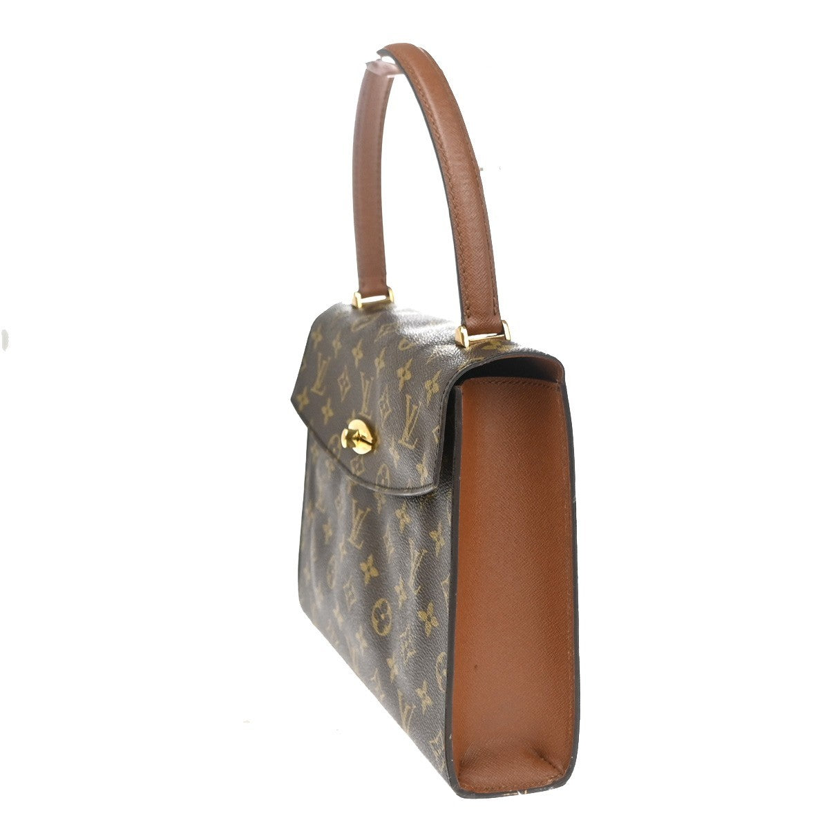 LOUIS VUITTON LV Logo Malesherbes Hand Bag Monogram Leather Brown M51379 84CA876
