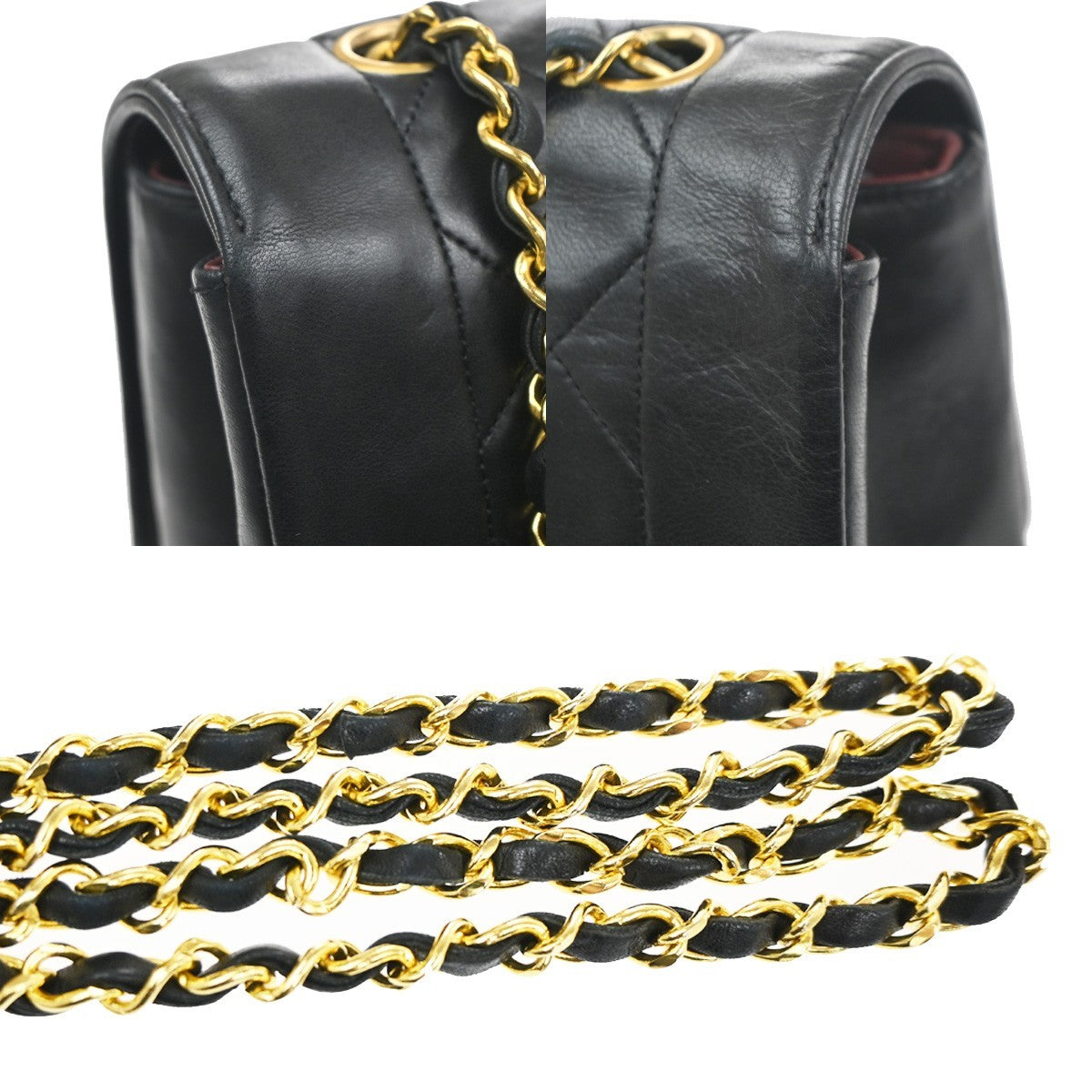 CHANEL CC Diana 25 Matelasse Chain Shoulder Bag Leather Black Vintage 359RL947