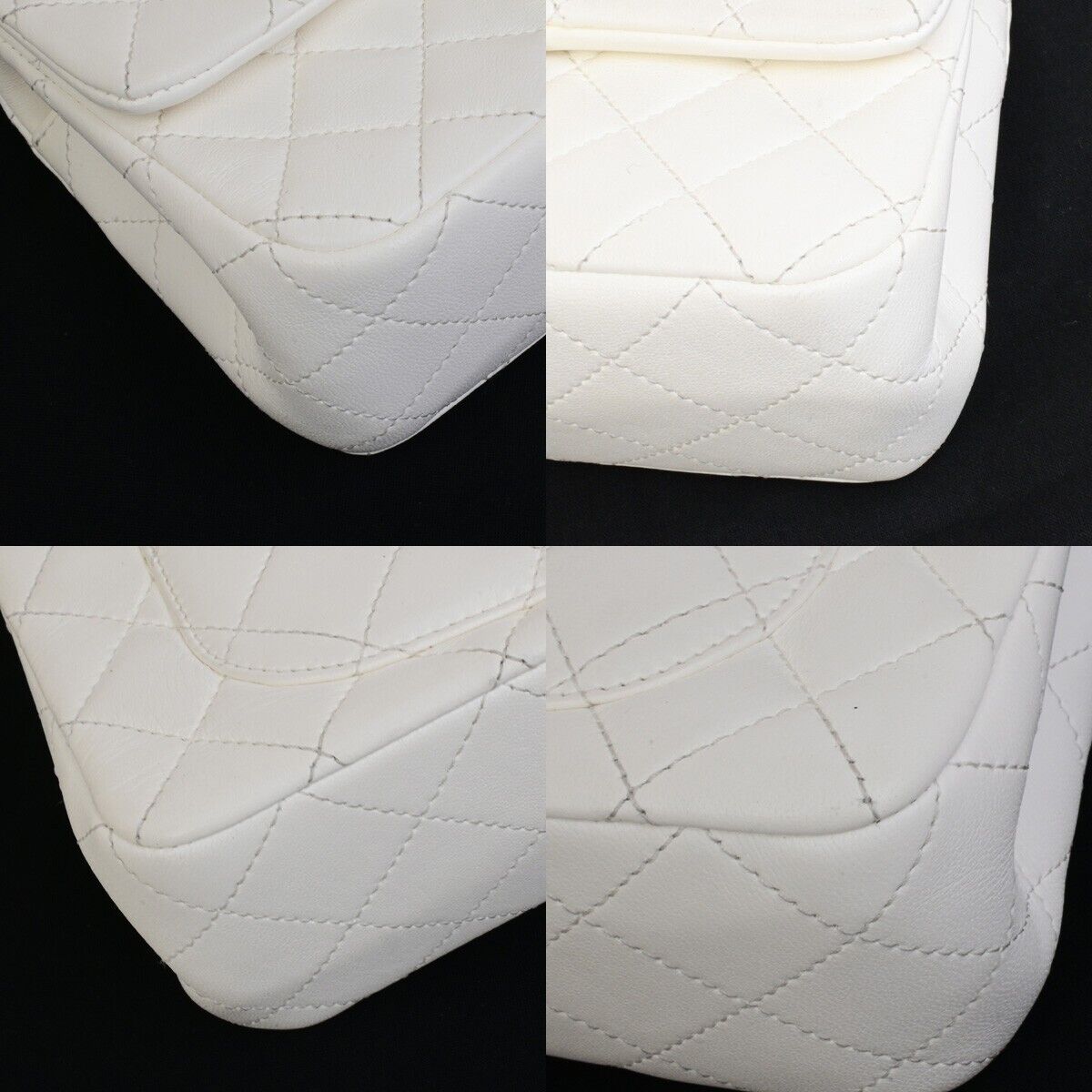 CHANEL CC Logo MatelasseFlap Chain Shoulder Bag Leather White GHW 892RF212