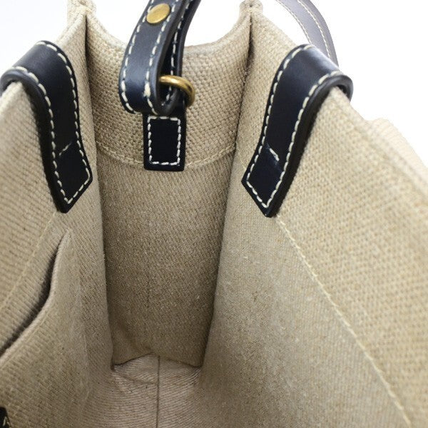 CHLOE Woody Tote Shoulder Hand Bag 2Way Canvas Leather White Navy GHW 90RK538