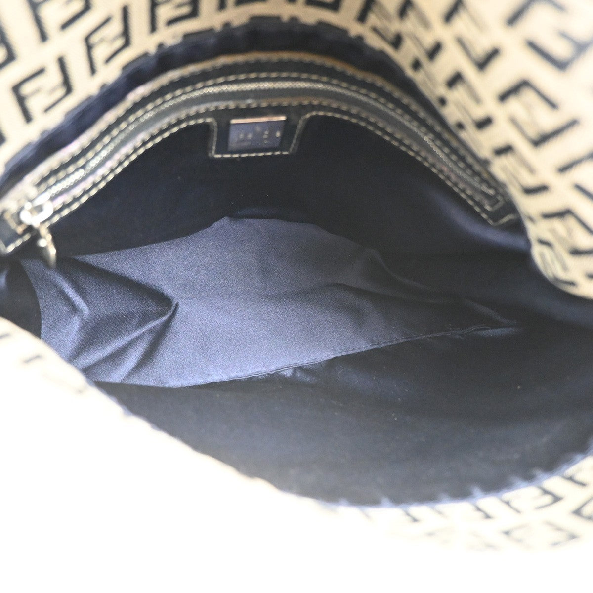 FENDI Mamma bucket Zuccino Shoulder Hand Bag Canvas Leather Navy Italy 79MA143