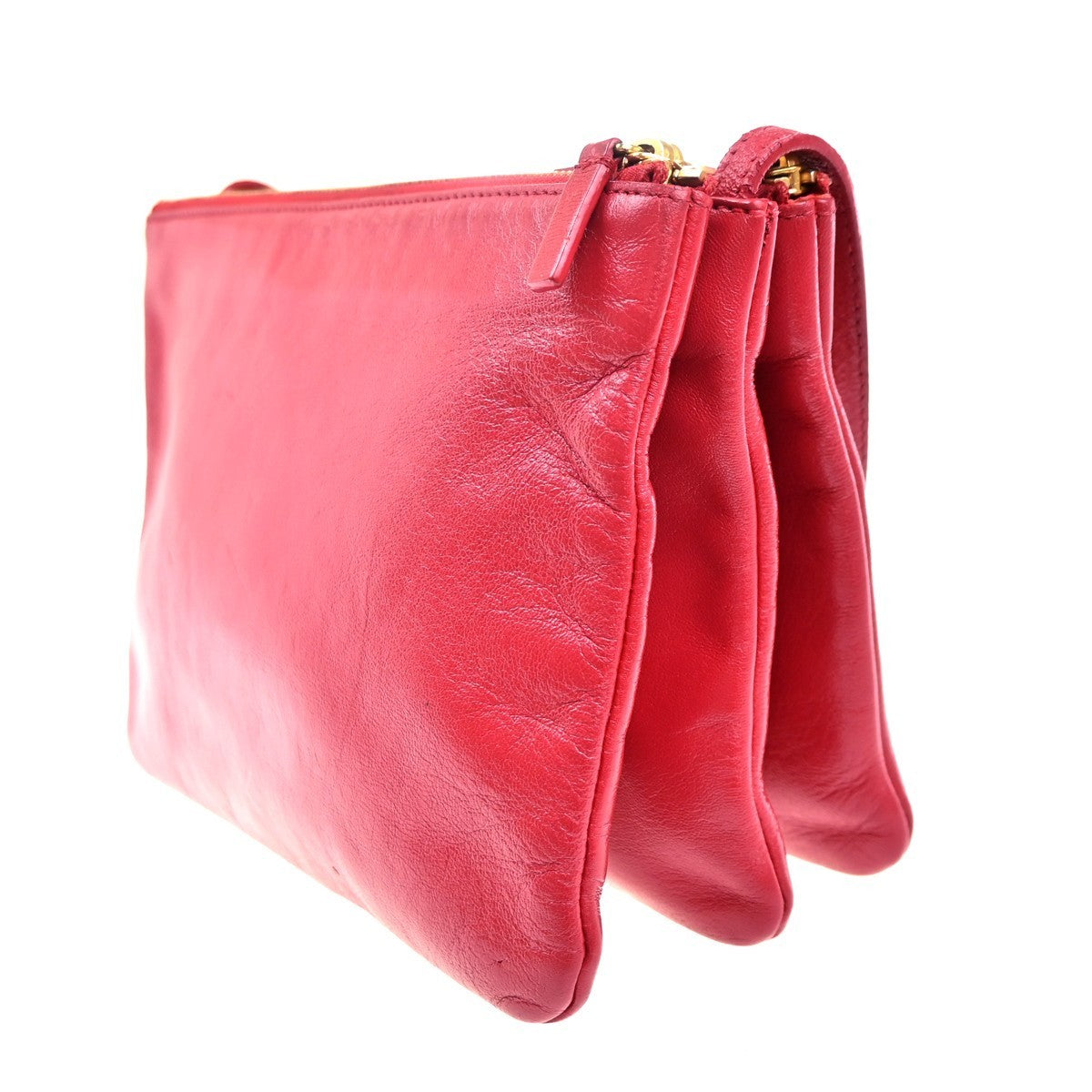 CELINE Logo Trio Small Crossbody Shoulder Bag Leather Red Italy GHW 32MA305