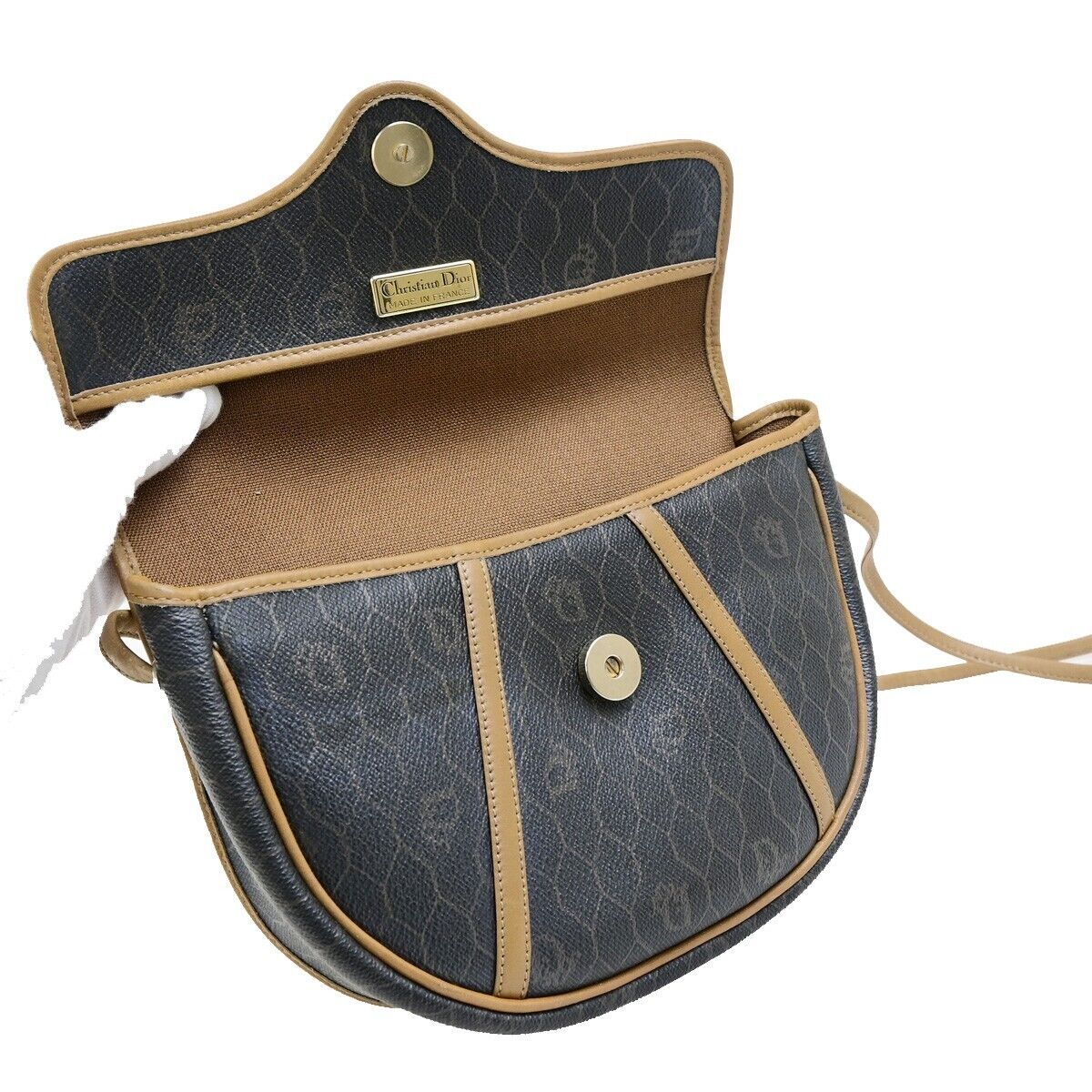 CHRISTIAN DIOR Logos Honeycomb Shoulder Bag PVC Leather Brown Gold 65EC892