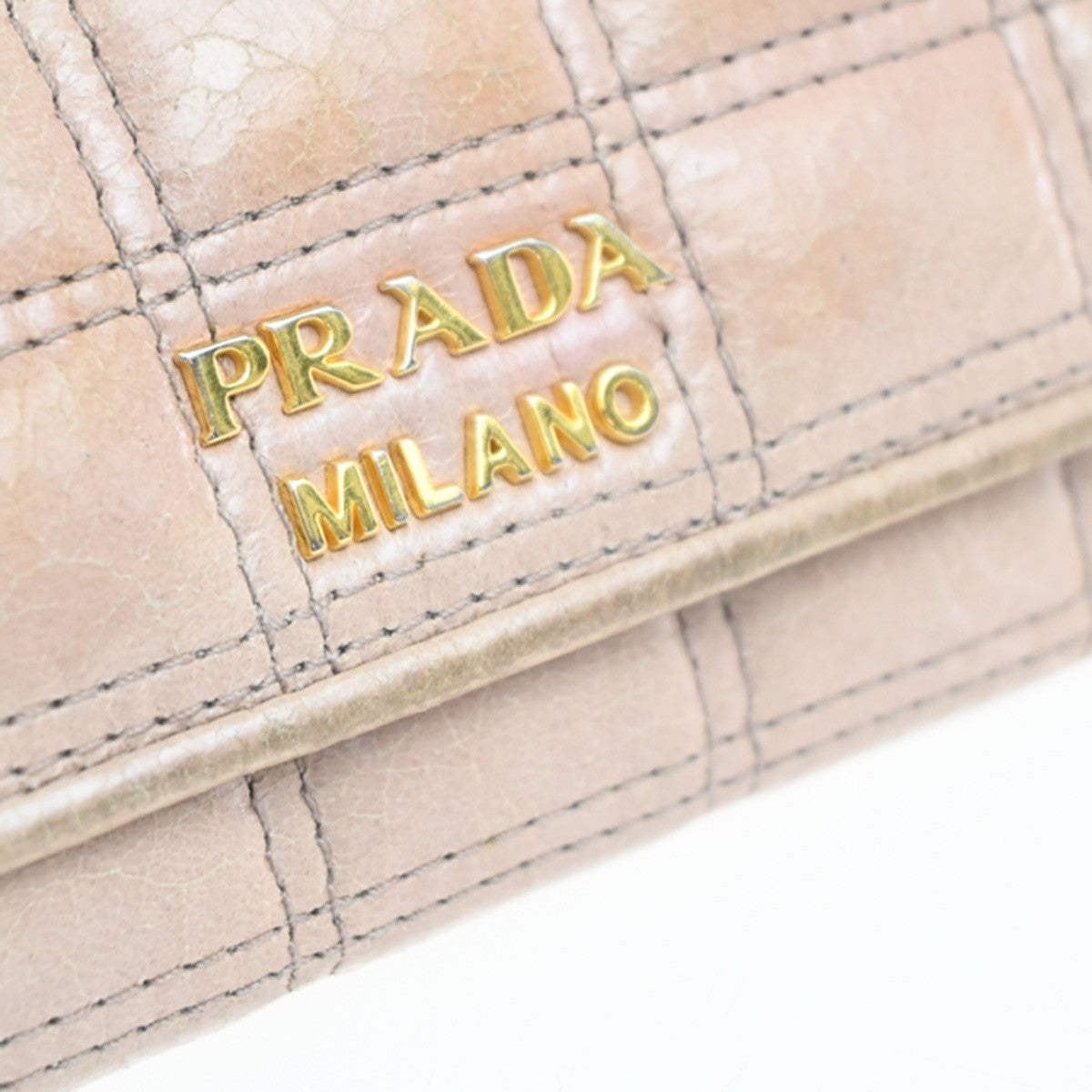 PRADA Logo Bifold Flap Long Wallet  Quilted Leather Pink Beige GHW Italy 01KD035