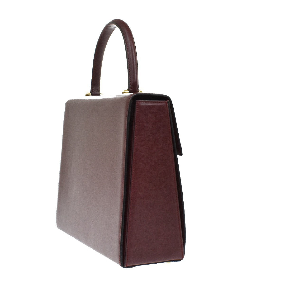 CARTIER 2C Logos Hand Bag Leather Red Gold-Plated Made In Spain 78KB311