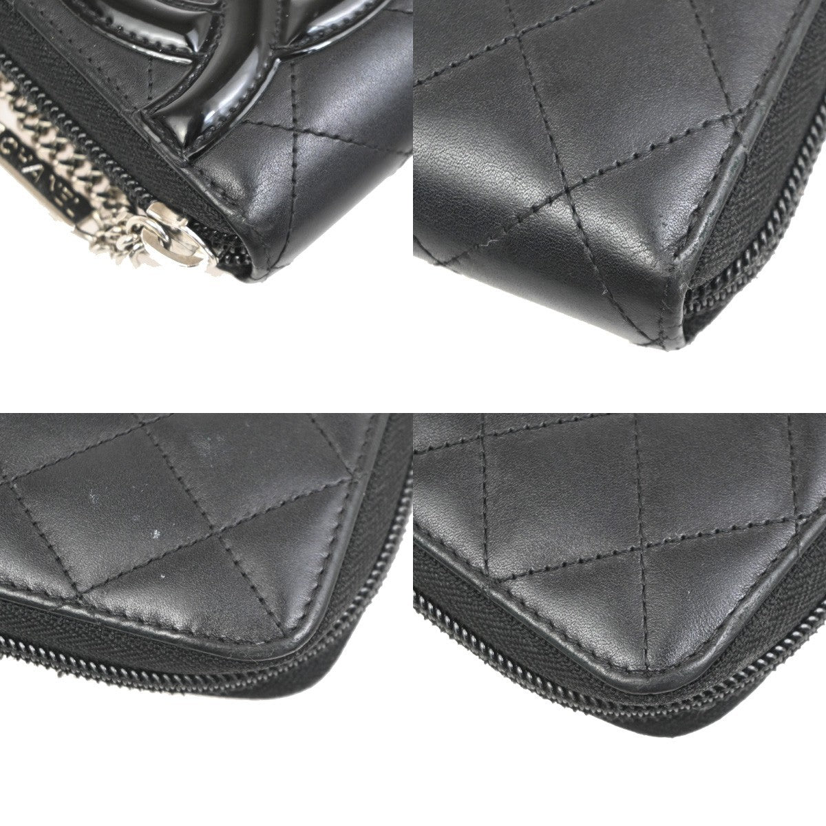 CHANEL CC Cambon Line Zip Around Long Wallet Patent Leather Black Spain 79MA496