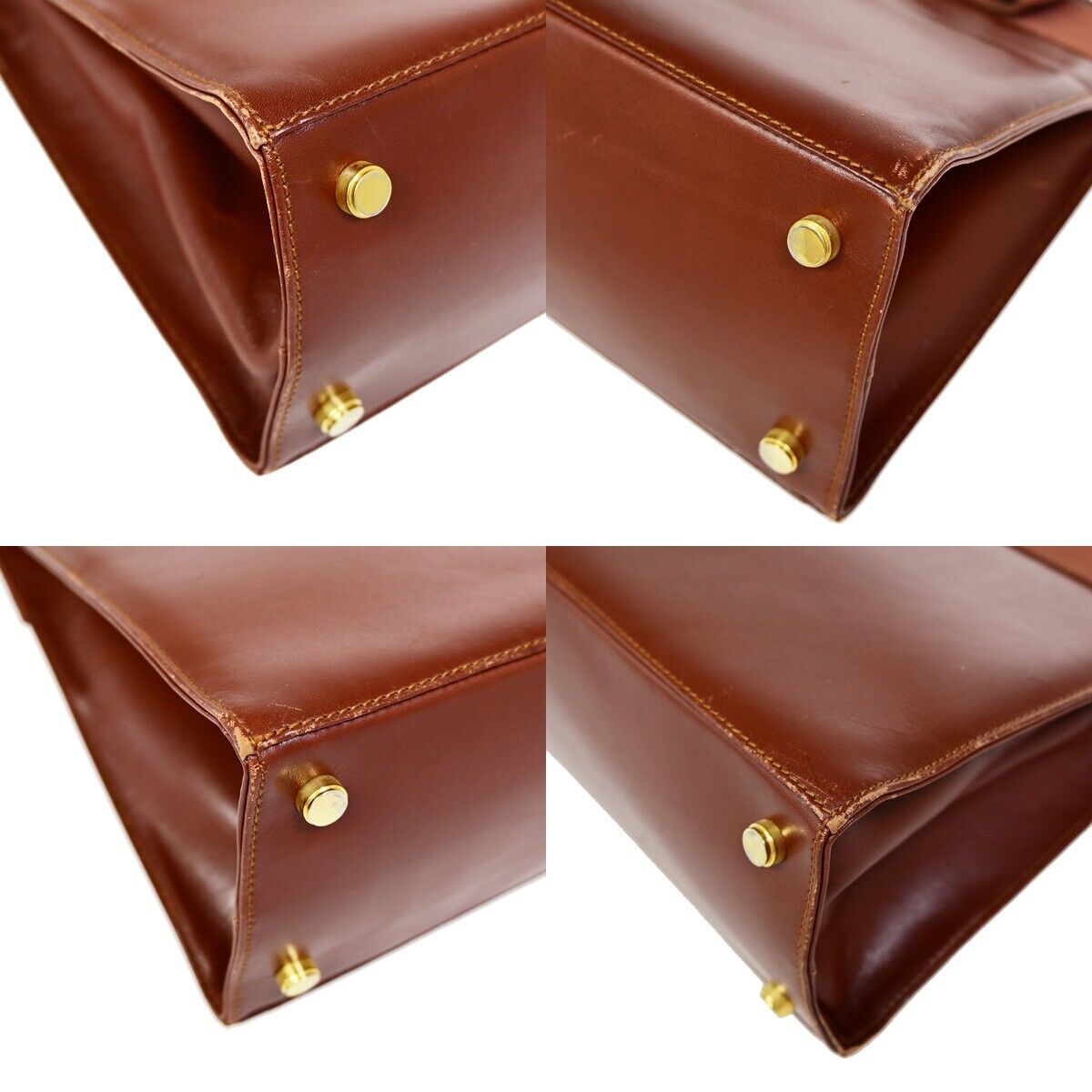 SALVATORE FERRAGAMO Vara Hand Bag Canvas Leather Brown Gold-plated Italy 61HB933
