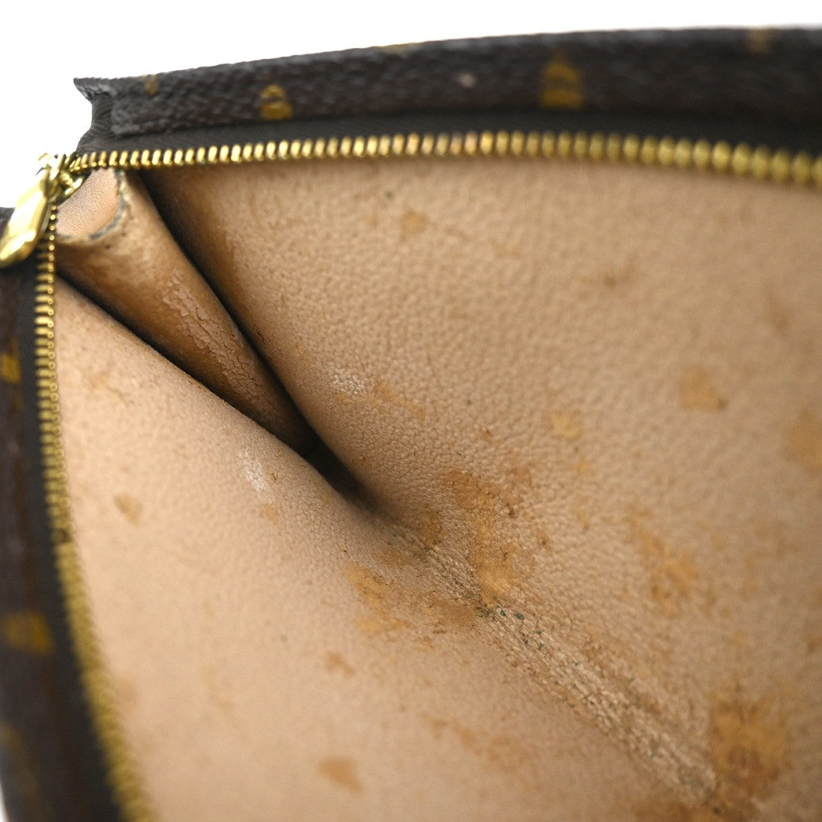 LOUIS VUITTON LV Logo Bucket GM Pouch Bag Monogram Leather Brown Gold 66KP601