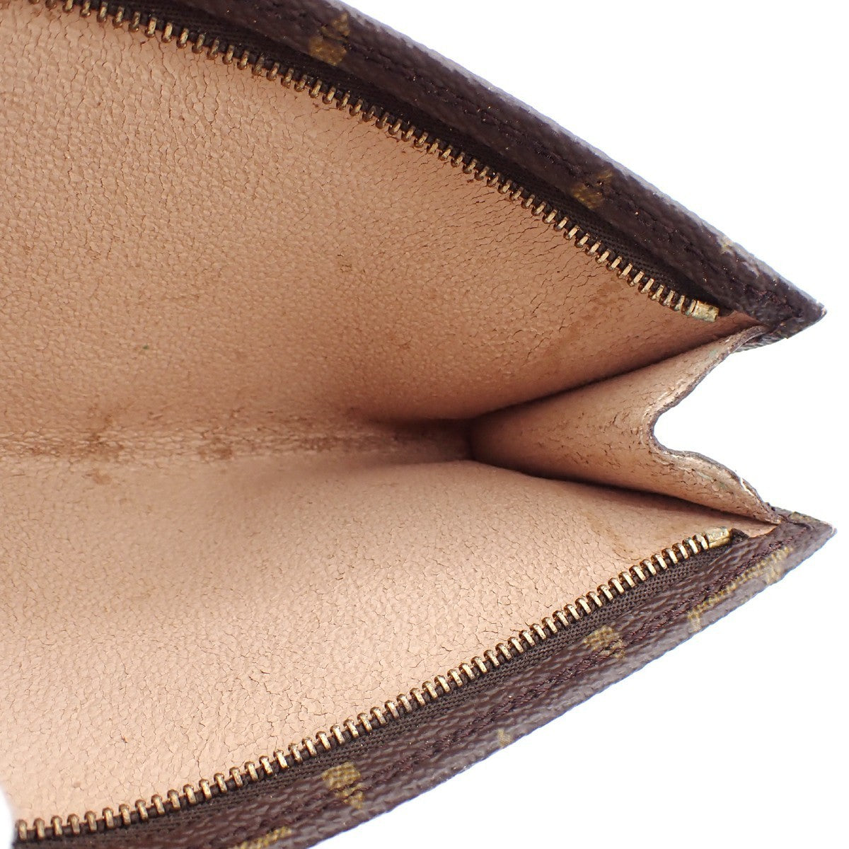 LOUIS VUITTON LV Logo Bucket GM Pouch Bag Monogram Leather Brown Gold 66KC145