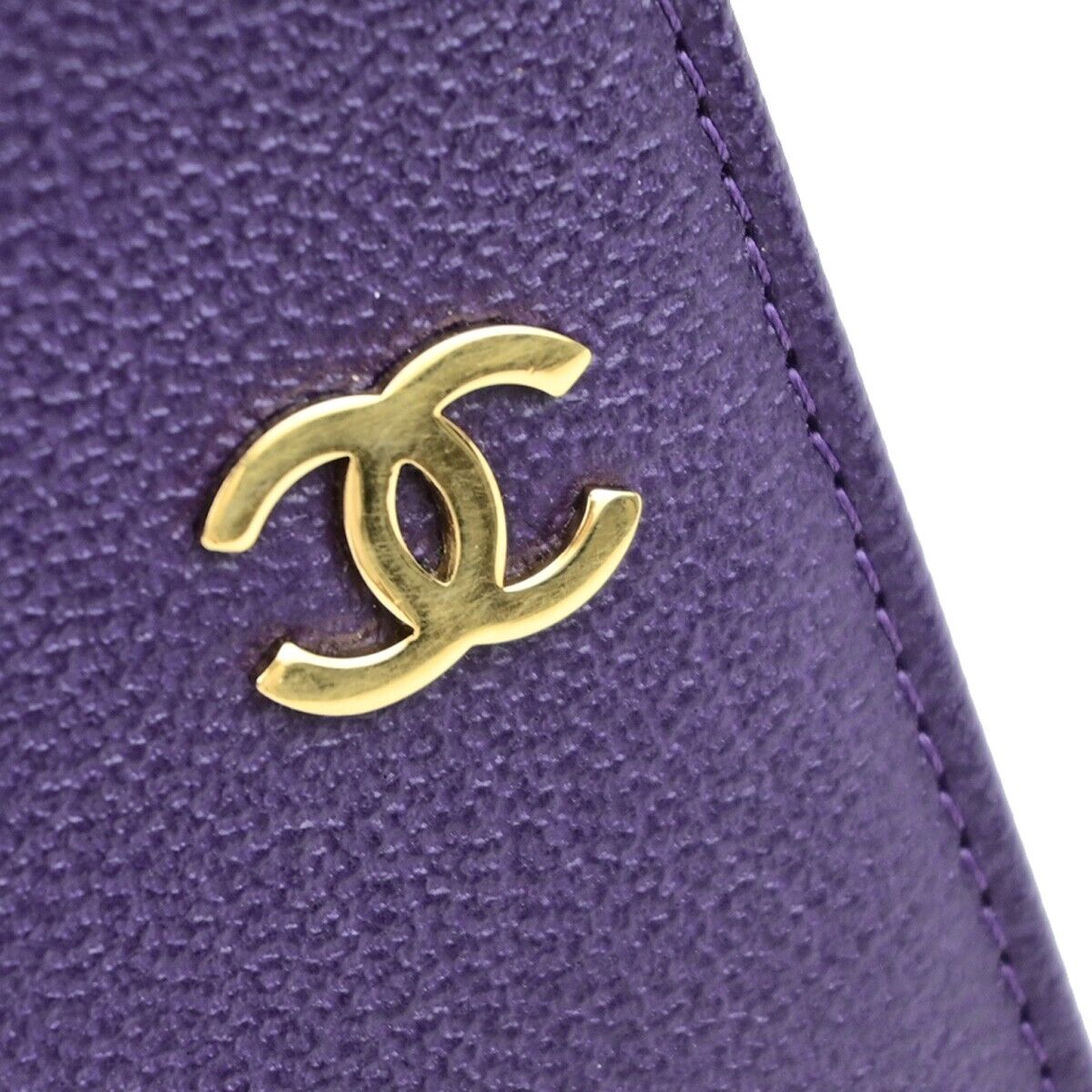 CHANEL CC Logo Bifold Wallet Leather Purple GHW Made in France 79RK703