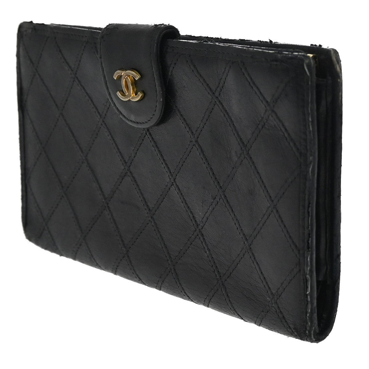 CHANEL CC Logo Bicolore Bifold Long Wallet Leather Black GHW France 66CA424