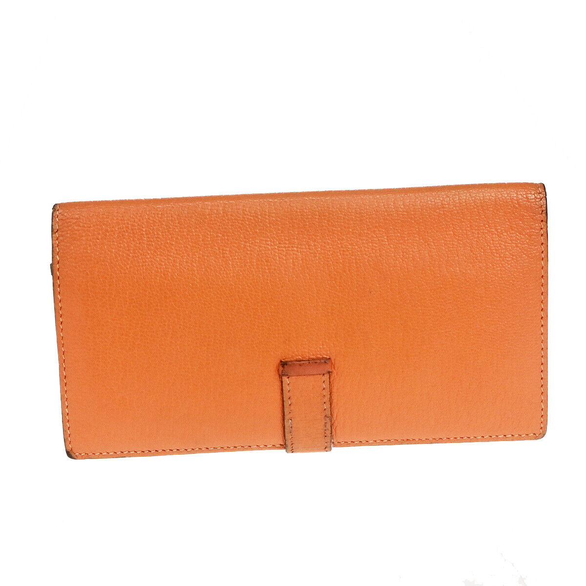 HERMES Bearn Long Bifold Wallet Chevre Mysore Goatskin Leather Orange 69YG766