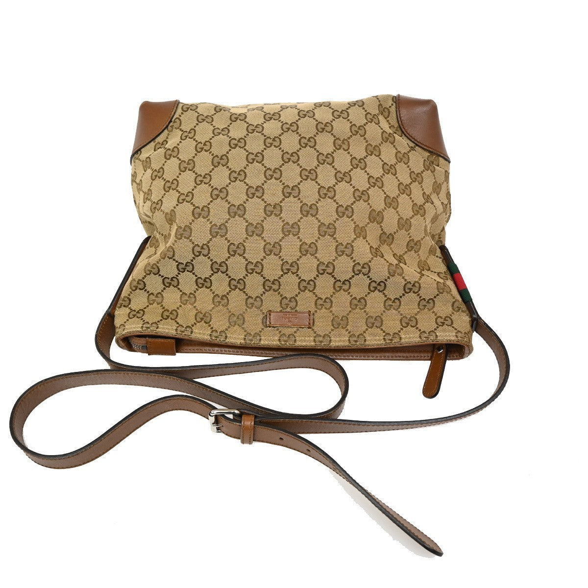 GUCCI Logo Sherry GG Pattern Shoulder Bag Canvas Leather Brown SHW Italy 65TA112