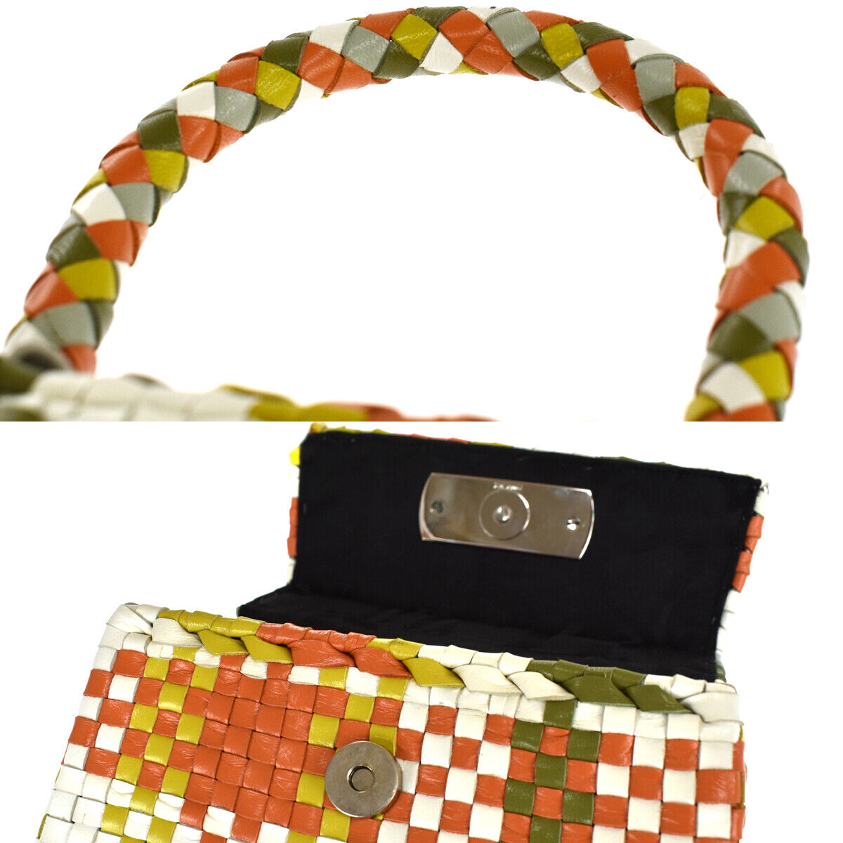 SALVATORE FERRAGAMO GANCINI HAND BAG LEATHER WHITE GREEN ORANGE ITALY 52LB626