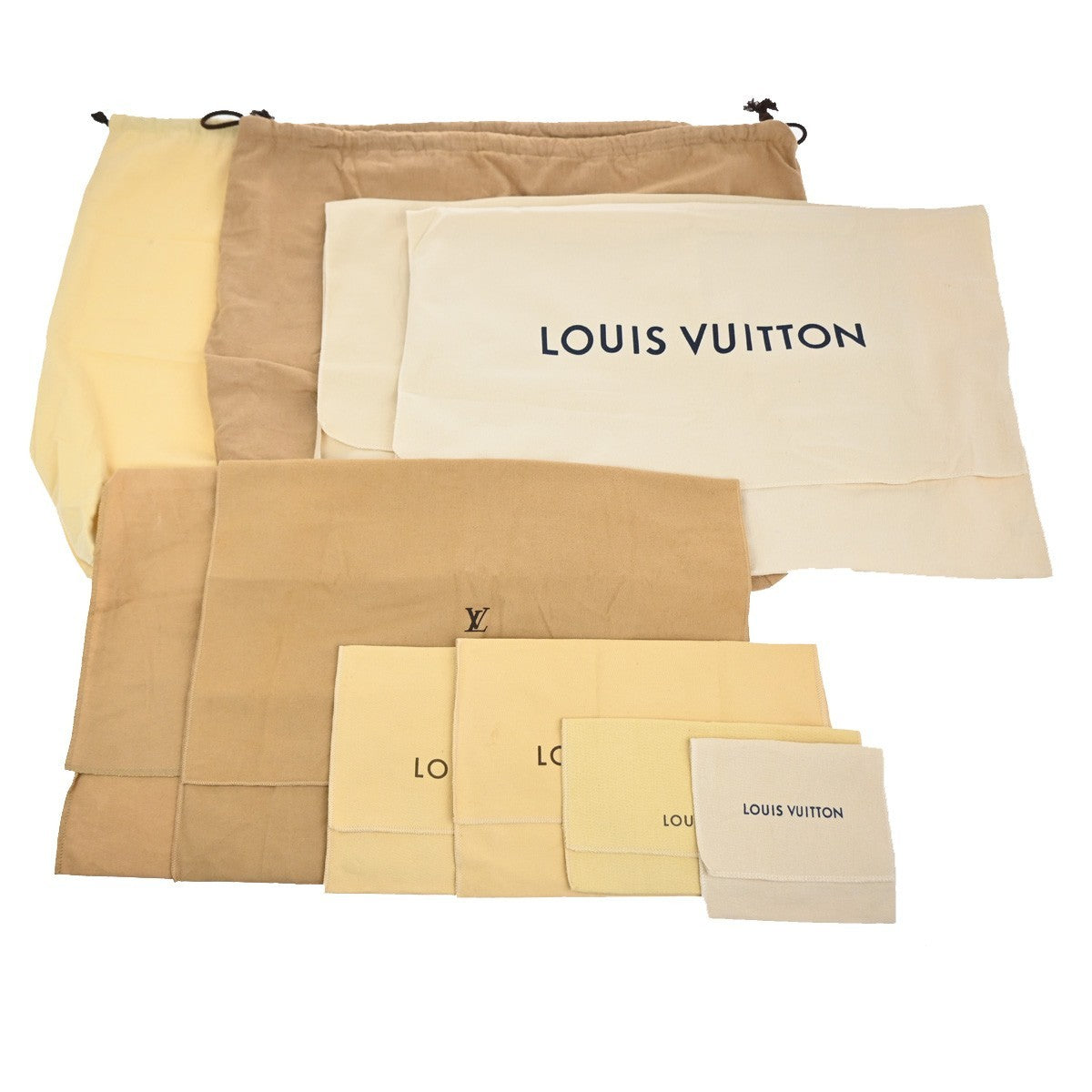LOUIS VUITTON Logo 10 Set Dust Bag Drawstring Canvas Cotton Beige Brown 09MA430