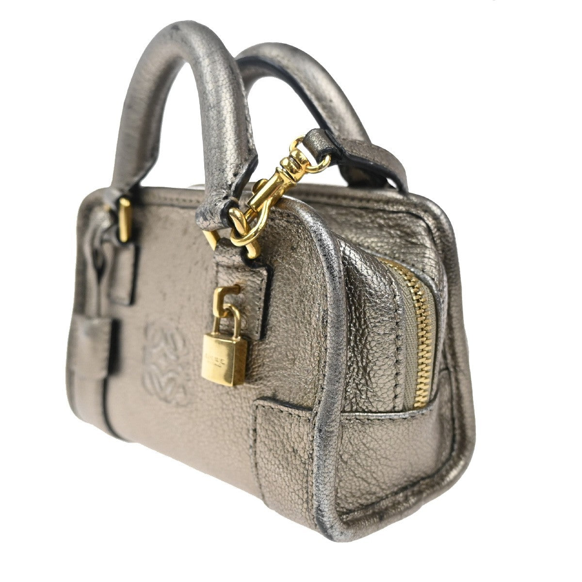LOEWE Anagram Amazona Logo Mini Shoulder Hand Bag Leather Gray Gold GHW 87MA208