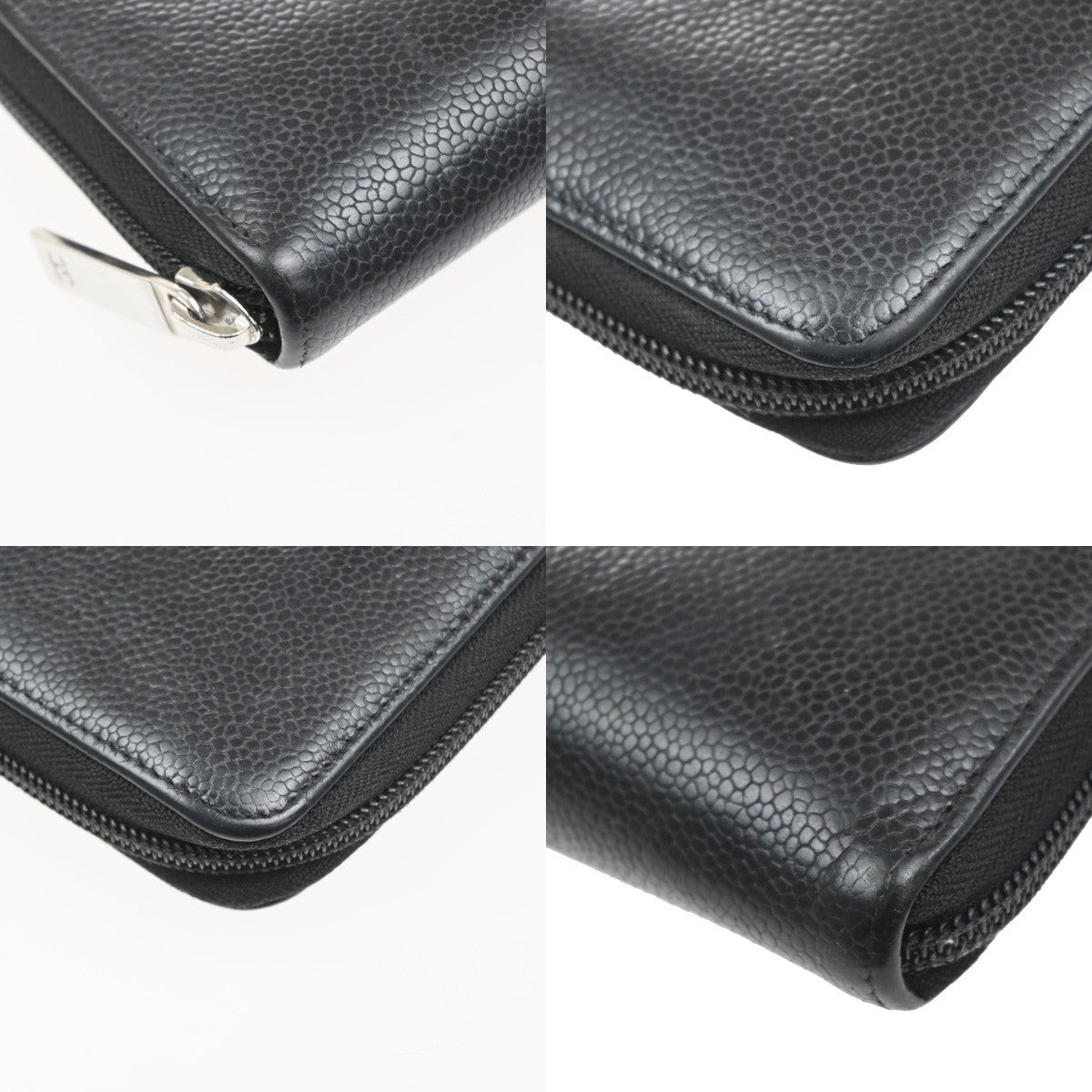 CHANEL CC Zip Around Long Wallet Grained Calfskin Leather Black Spain 87RQ036