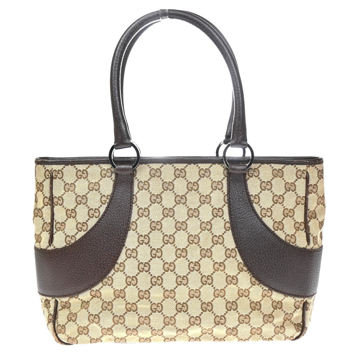 GUCCI Logo GG Pattern Shoulder Tote Bag Canavs Leather Brown SHW Italy 35YJ142