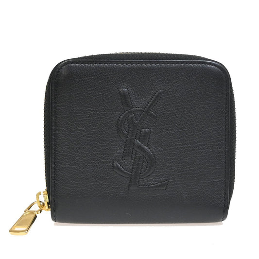 YVES SAINT LAURENT YSL Zipper Around Compact Wallet Purse Leather Black 31KA656