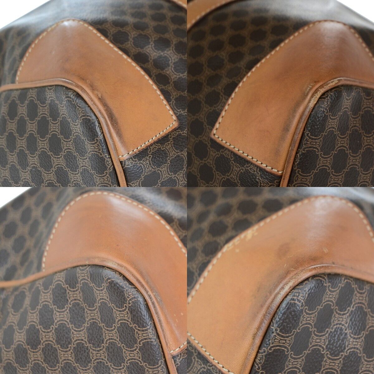 CELINE Logo Macadam Pattern Travel Hand Bag PVC Leather Brown Gold Italy 62EC911