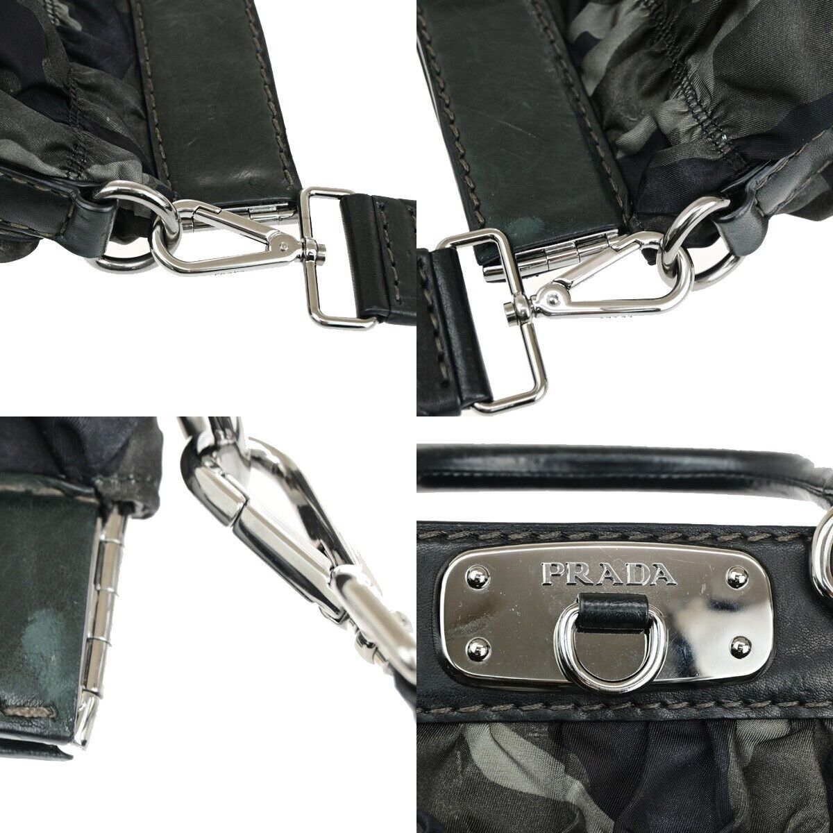 PRADA Logo 2Way Hand Shoulder Bag Nylon Leather camouflage Khaki silver 70SH963
