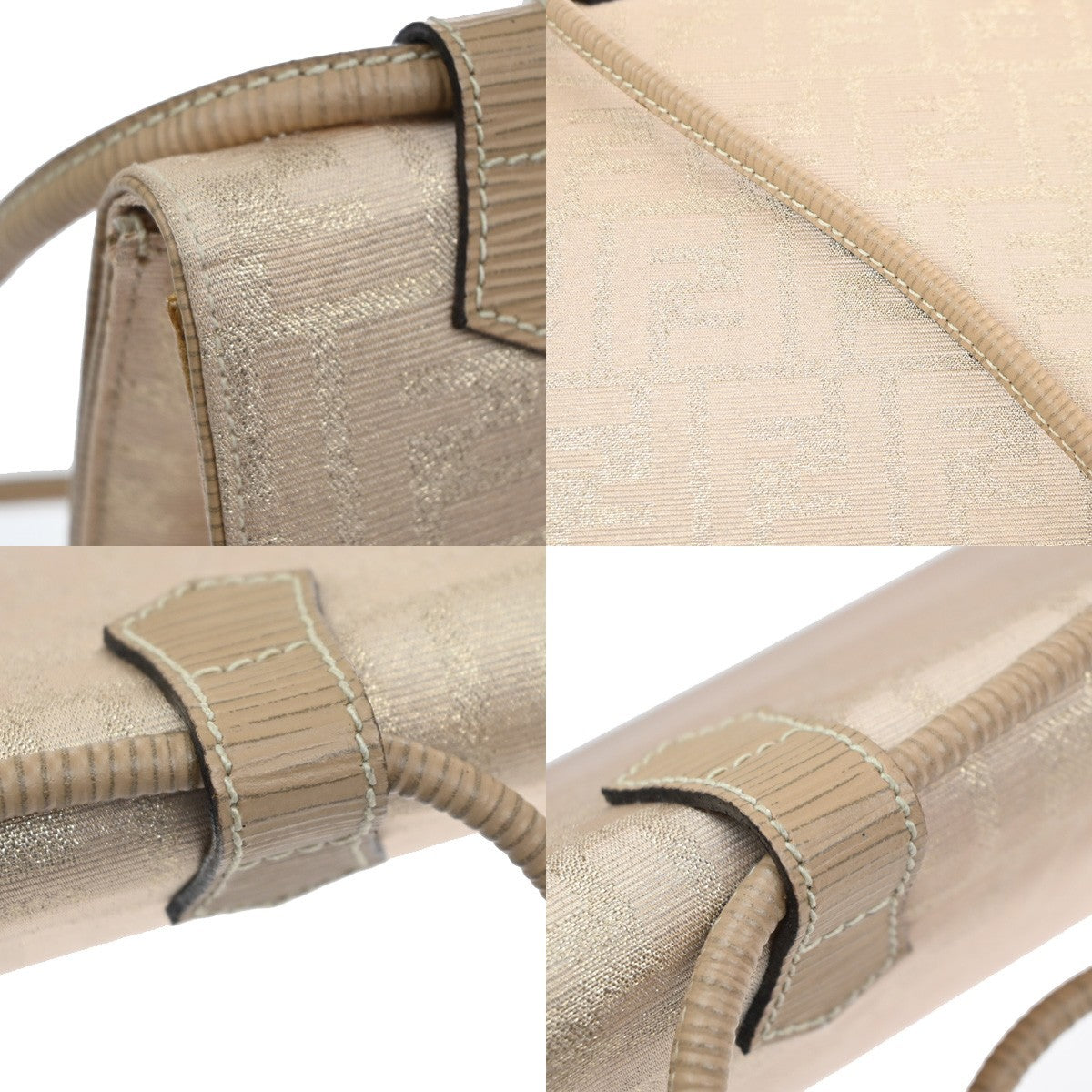 FENDI Zucca Pattern Flap Shoulder Bag Canvas Leather Pink Beige Italy 87KC934