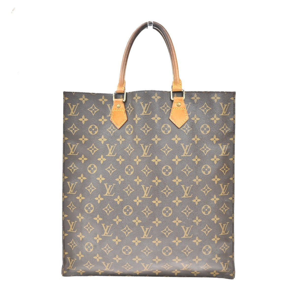 LOUIS VUITTON Logo Sac Plat Hand Tote Bag Monogram Leather Brown M51140 61TA072