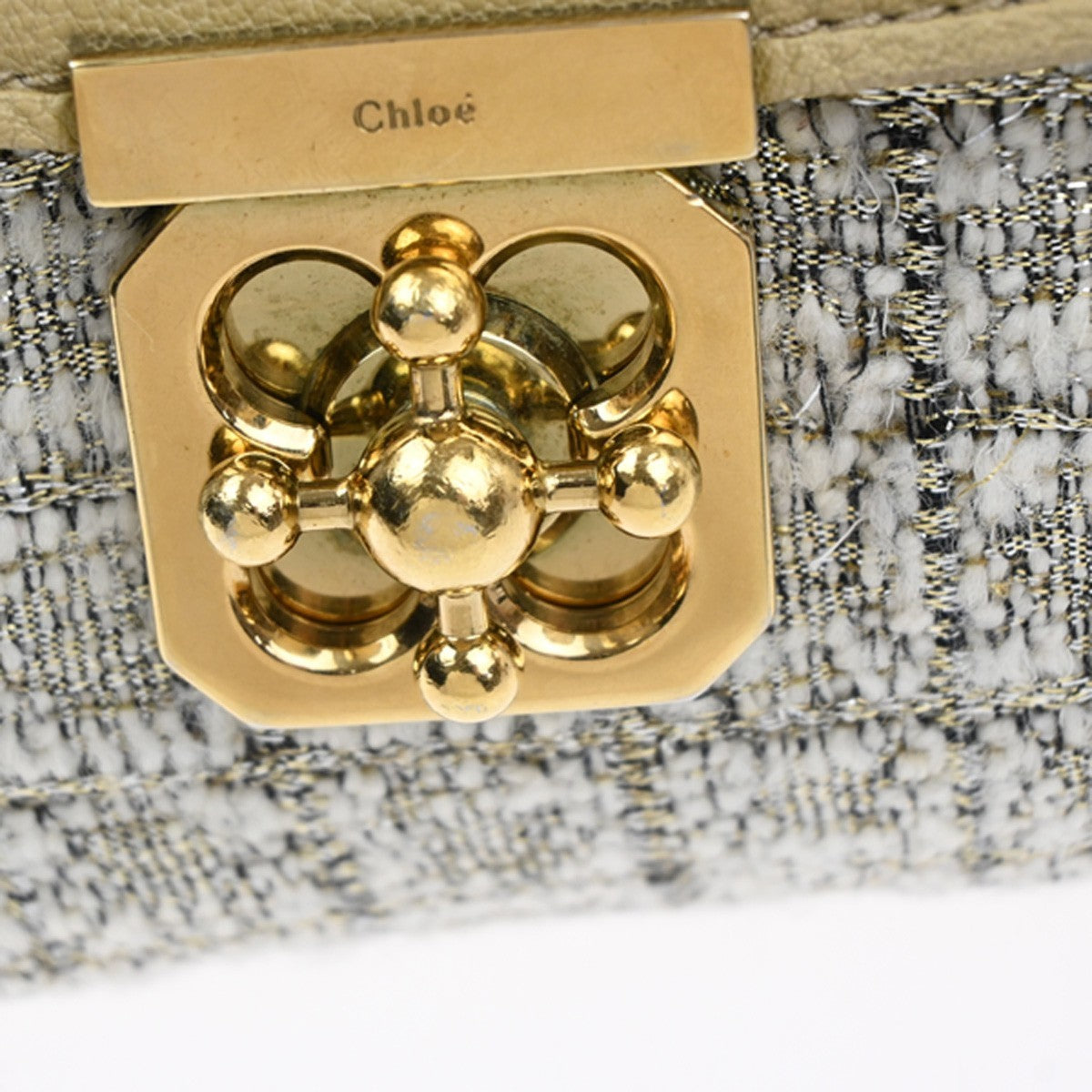 CHLOE Logo Elsie 2Way Shoulder Hand Bag Tweed Leather Beige GHW Italy 64KP549