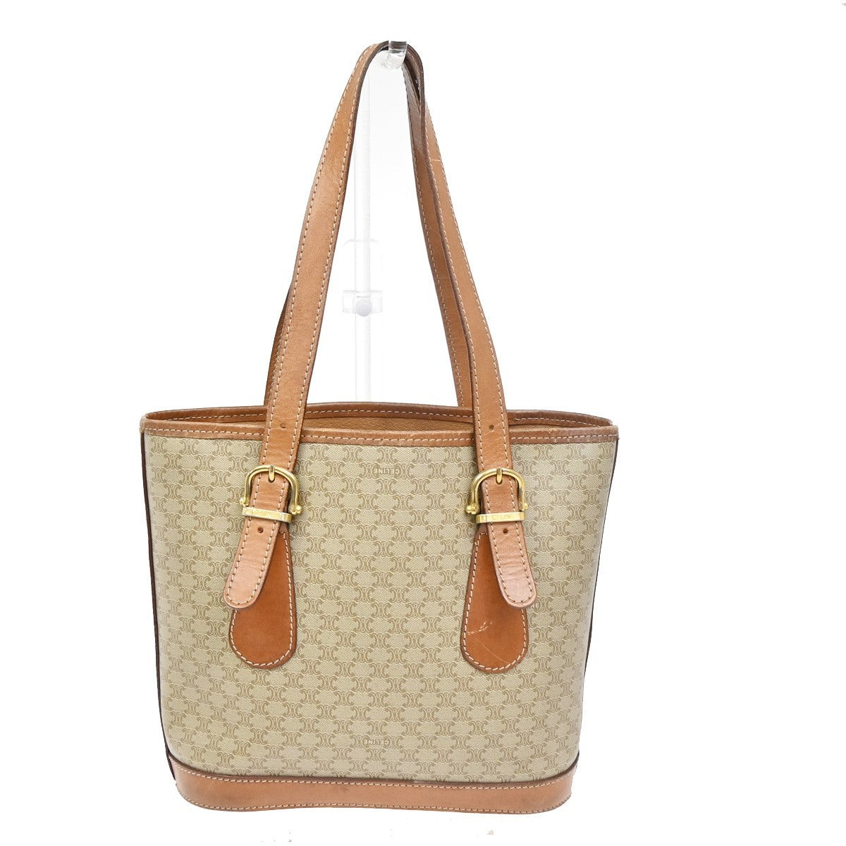 CELINE Logo Macadam Pattern Shoulder Bag PVC Leather BN Beige GHW Italy 63ZA280