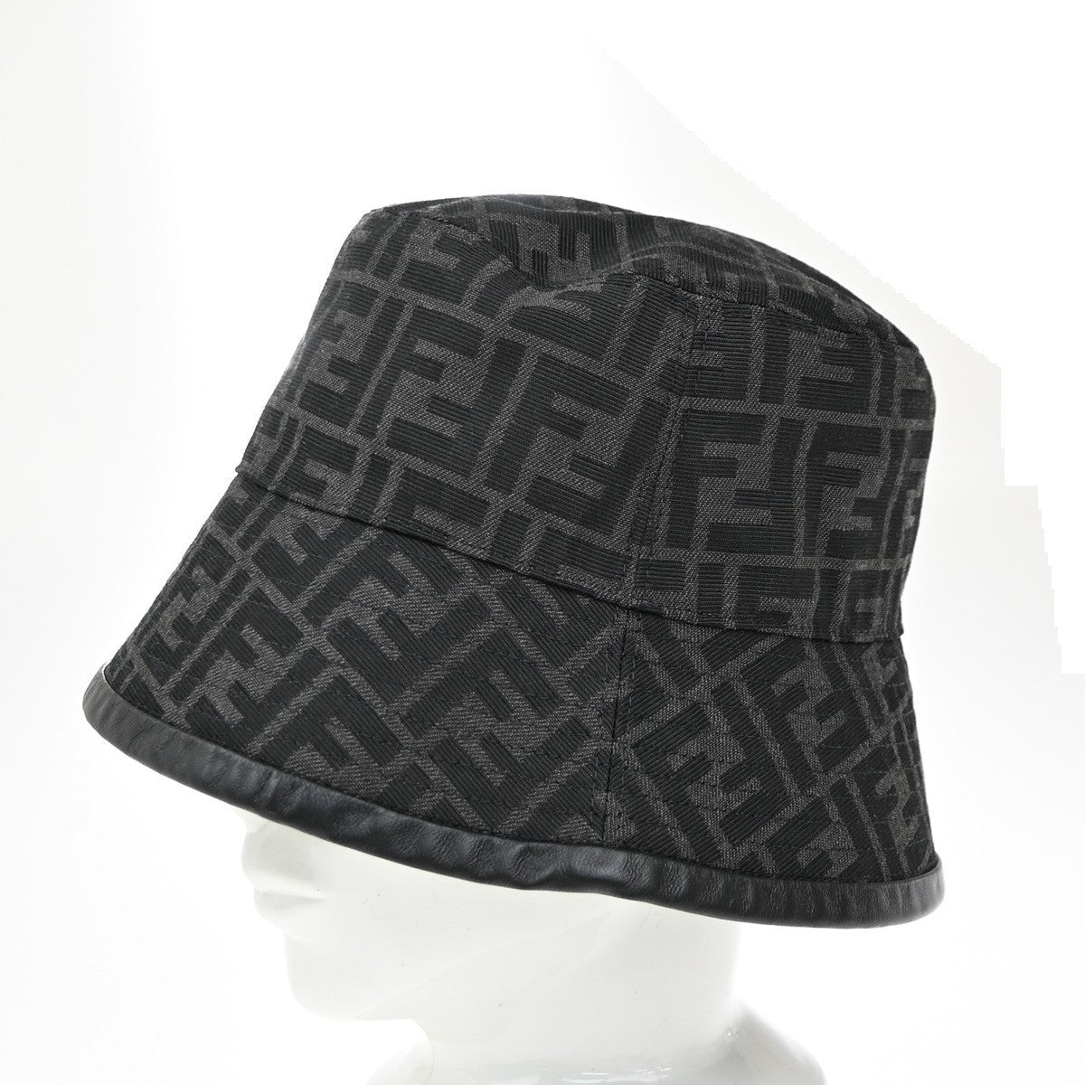 FENDI Logo Zucca Pattern Bucket Hat Size S Cotton Polyester Black 82RP009