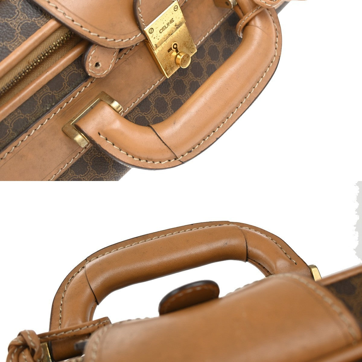 CELINE Logo Macadam Pattern Travel Hand Bag PVC Leather Brown GHW Italy 64KP375