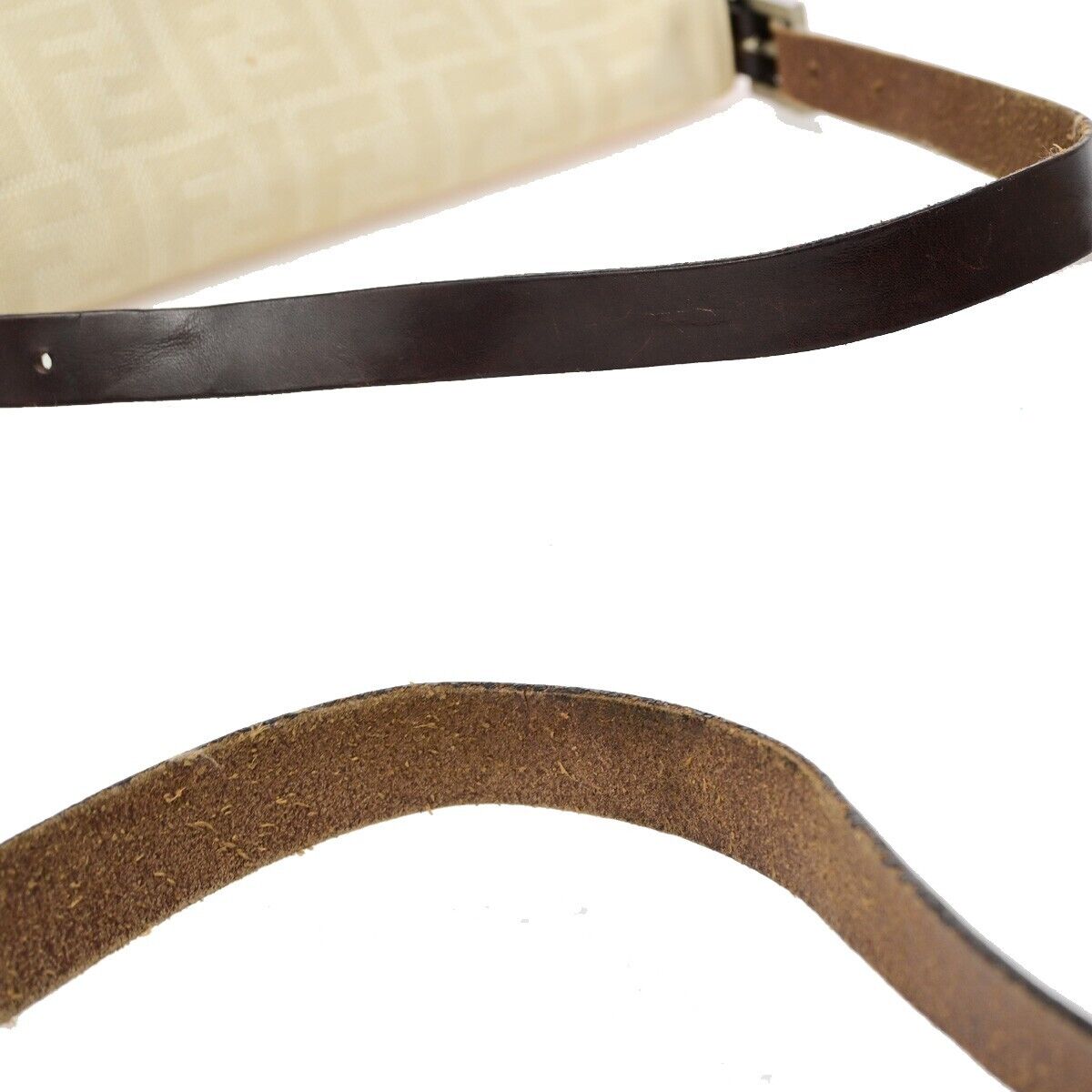 FENDI Zucca Zucchino Pattern Shoulder Bag Canvas Leather Beige Brown 34KA489