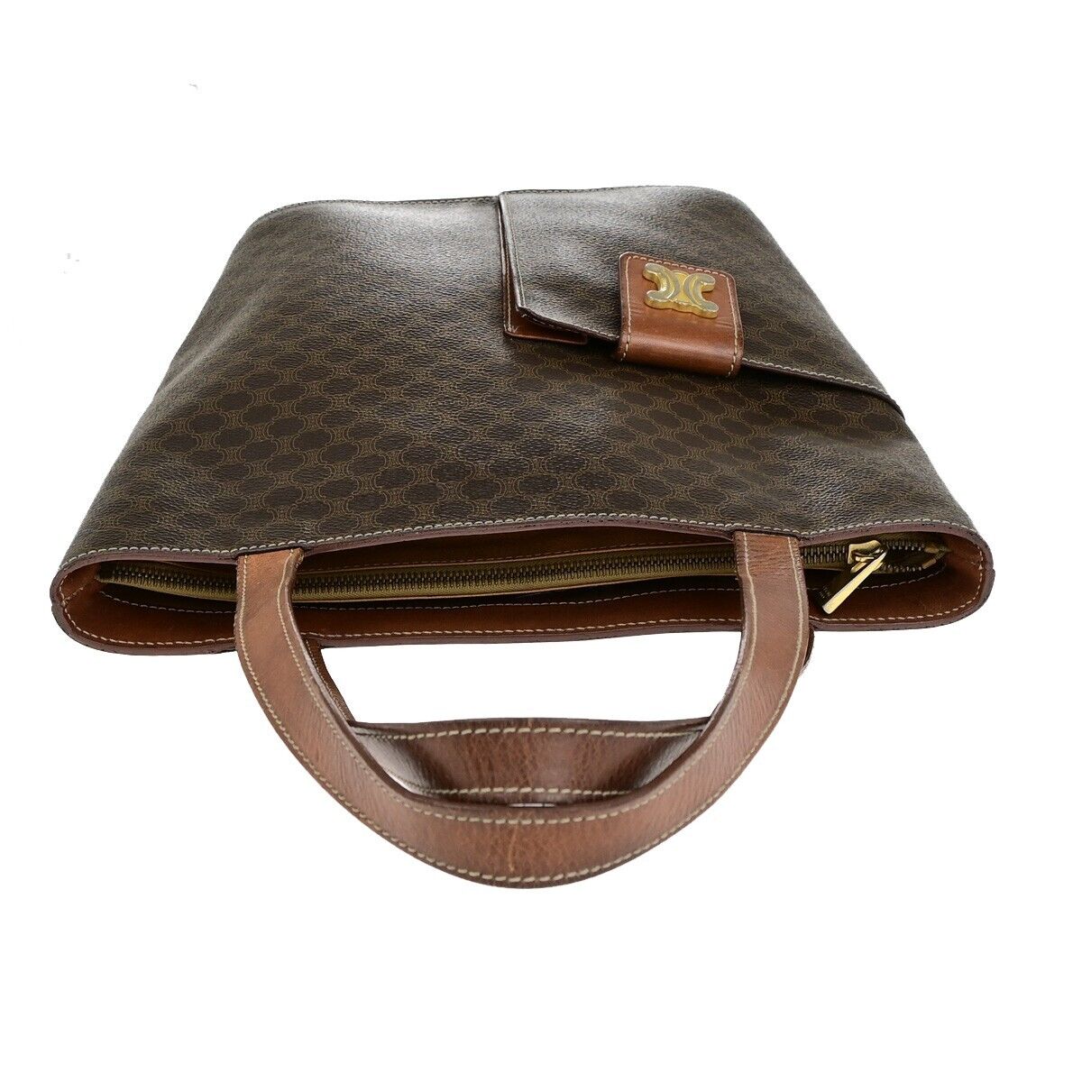 CELINE Logo Macadam Pattern Shoulder Tote Bag PVC Leather Brown GHW 67ED369