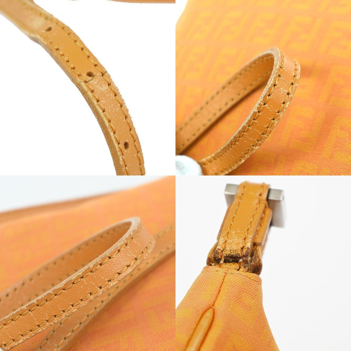 FENDI Zucchino Mini Crossbody Shoulder Bag Canvas Leather Orange Italy 62YH981