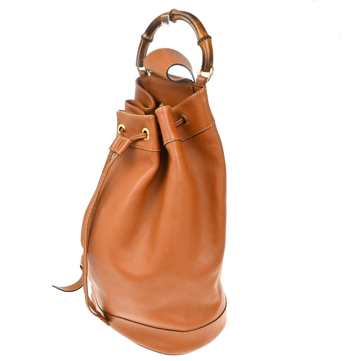 GUCCI Logo Bamboo 2way One Shoulder Body Hand Bag Brown Gold Italy 31CA655