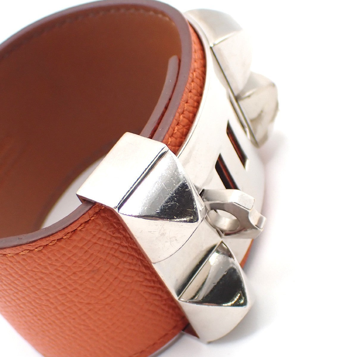 HERMES Collier de Chien Bracelet Size S Square O Epsom Leather Orange 89KP449